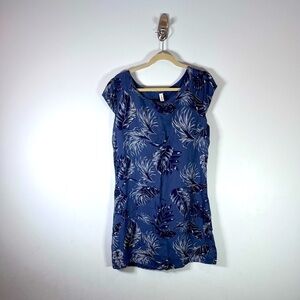 New Collection Made in Italy 100% Linen Blue Floral Smock Dress Size XL